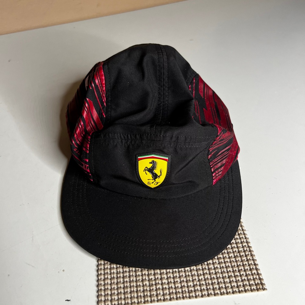 Puma Scuderia Ferrari 5 Panel Hat Black Red F1 Racing Adjustable Bungee Cap